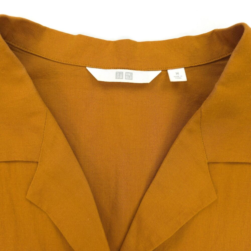 NEW Uniqlo Linen Open Collar Short-Sleeve Shirt Minimal Lagenlook Boho VSCO Boxy - Picture 2 of 7